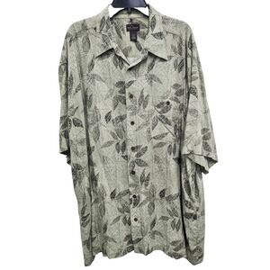 Red Macaw Mens Hawaiian Shirt Size 2XL Gray Floral‎ Short Sleeve Button Front